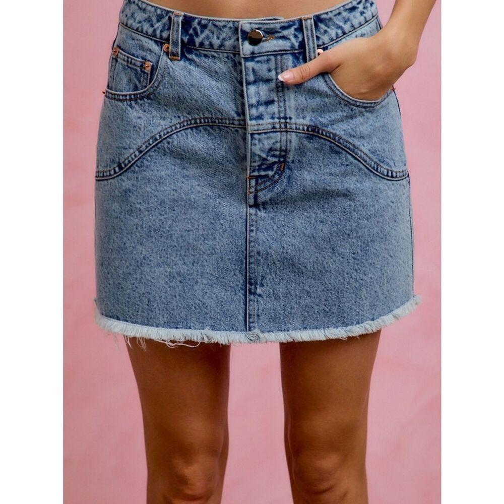 SO ME Washed Denim Floral Contrast Back Pockets Mini Skirt sz S M L XL - Picture 2 of 6